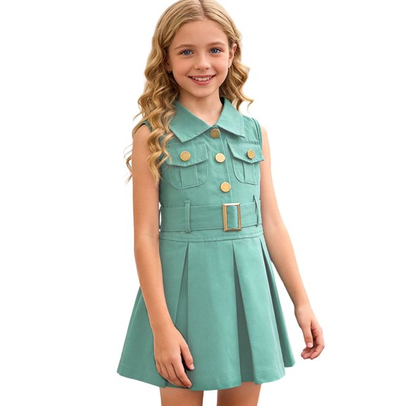 ATOGUTA Girls Denim Dress Summer Kids Skater Twirl A Line Tank Dress for School Casual Holiday Party Size 9M-5T, Green