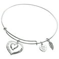 thumbnail image 2 of Sterling Silver Mother Daughter Forever Love Heart Leaf Dangle Charm Adjustable Wire Bangle Bracelet, 2 of 3