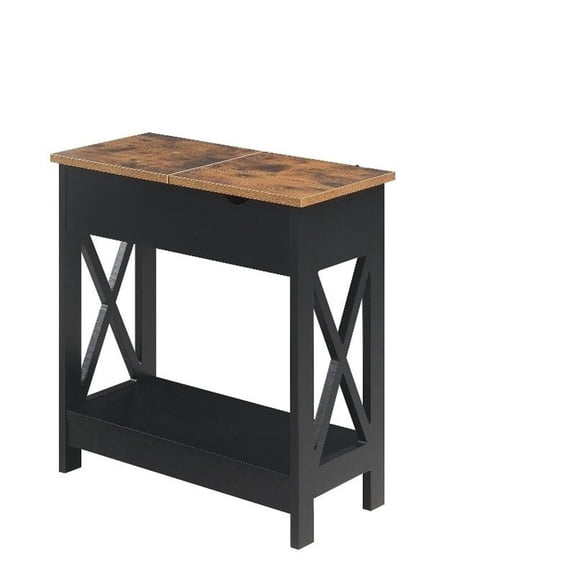 Pemberly Row Flip-Top End Table w/ Charging Station & Shelf in Black Wood Finish