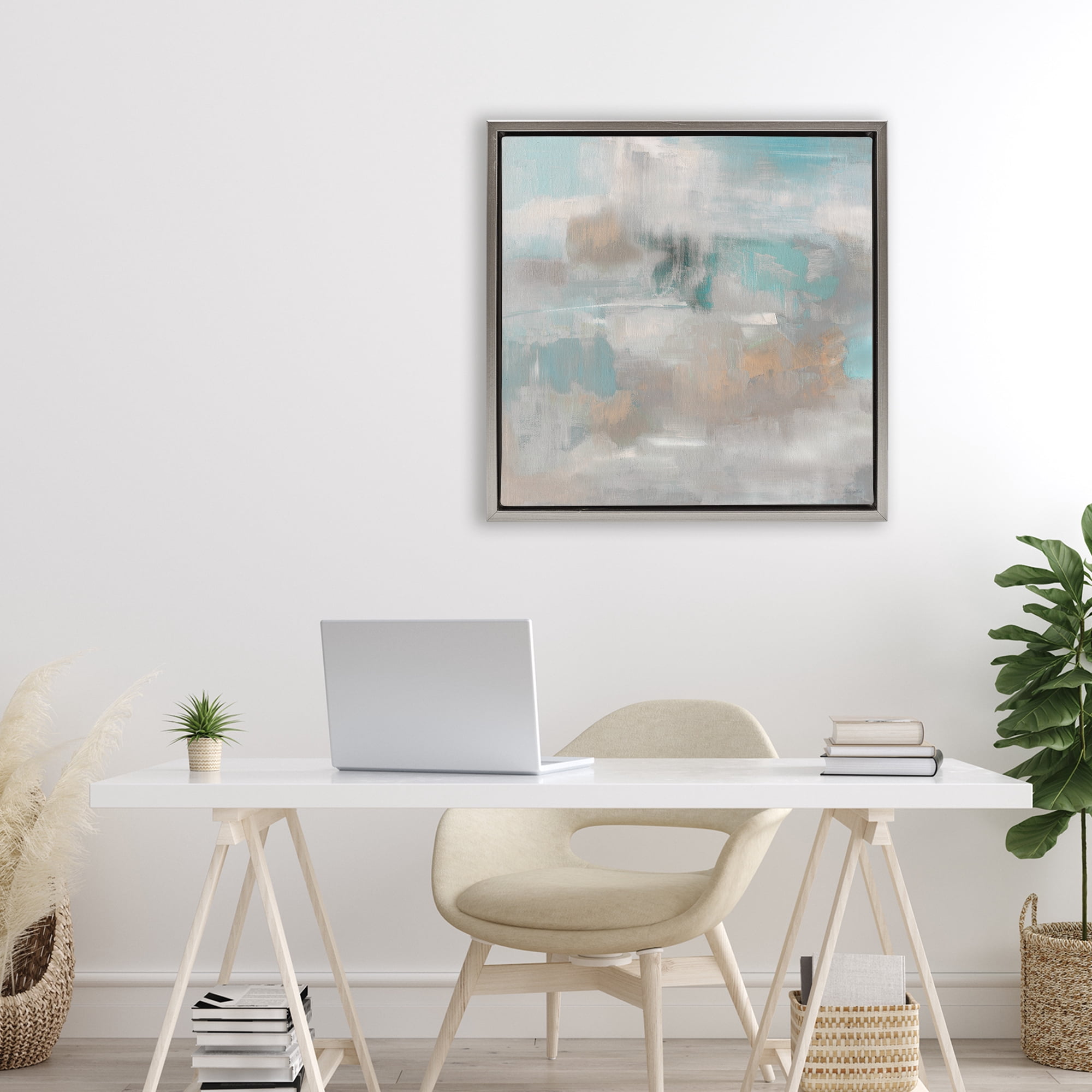 Stupell Industries Serene Soft Abstract Study Gray Framed Floater Canvas Wall Art, design by Sally Swatland