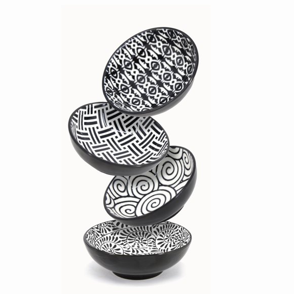 Hometrends bol à trempette mini rond 60ML, motifs assortis noir et blanc, grès