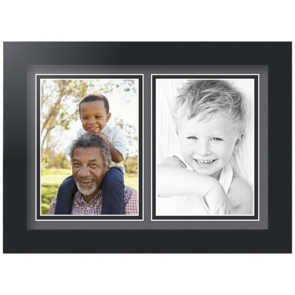 ArtToFrames Collage Photo Picture Frame with 2 - 5x7" Openings, Framed in Black with Mountain Grey and Black Mats (CDM-3926-2368)