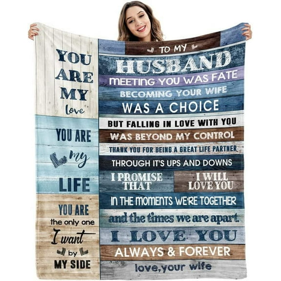 Gifts for Husband from Wife to My Husband Blanket Wedding Anniversary Romantic Gifts for Husband Birthday Christmas Valentine's Father’s Day Healing Thoughts Blanket Presents for Him 60" x 50"
