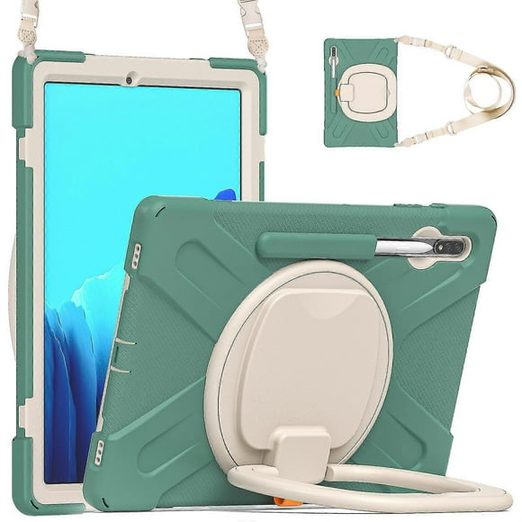 Color Shock Case For Samsung Tab S7 Plus 12.4 Inch With Shoulder Strap, Pen Holder, Big Adjustable Ring Stand, Shock Protection Cover