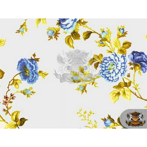 Polycotton Printed ROSES VINES BLUE Fabric / 60" Wide / Sold by the Yard