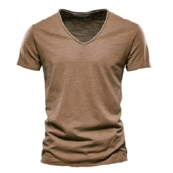 ITSAME Men's Cotton T-Shirt, Short Sleeve V Neck Classic Fit Summer 2025 Lightweight Casual Tee Brown 3XL