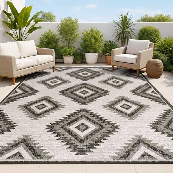 JONATHAN Y TUSCAN SUN 3 x 5 Area Rug, Lior Geometric Moroccan Diamond - Black/Cream, TSN202A-3