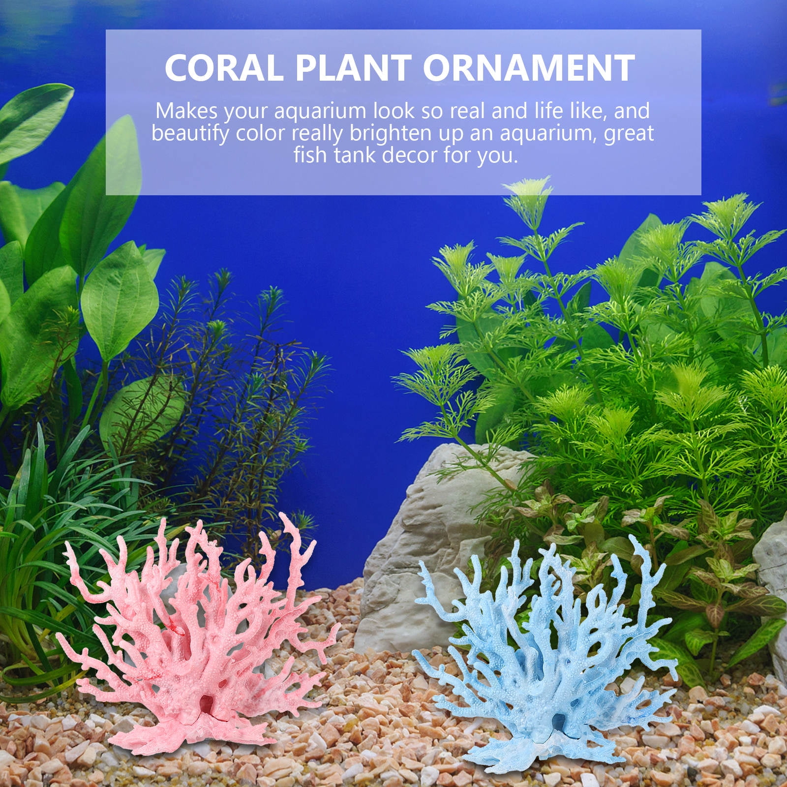 TITINICE 2Pcs Coral Plant Ornament Assorted Color Plastic Aquarium Decor for Fish Tank Decoration