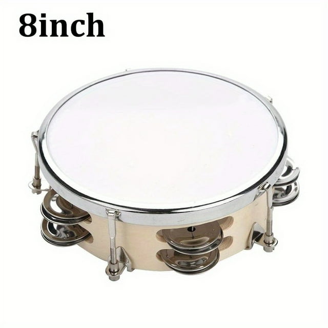 HLONK Tambourin en Métal Blanc Réglable 8/10 Pouces Double Rangée Jingles Instrument de Musique à Main pour Performances et Pratique