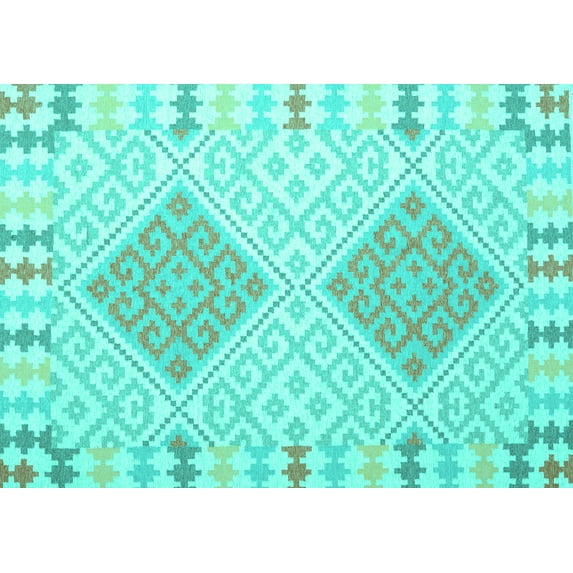 Ahgly Company Machine Washable Indoor Rectangle Southwestern Turquoise Blue Country Area Rugs, 2' x 3'