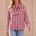 thumbnail image 3 of Womens Striped Button Down Shirts Bow Tie Neck Long Sleeve Tops, S, 3 of 6