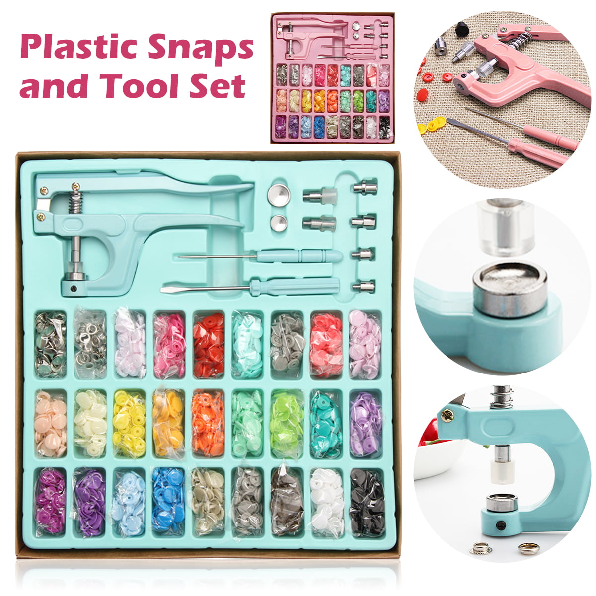 ATopoler 300 Pcs Snap Fasteners Kit with Pliers 5 Shapes 25 Colors Resin  Snaps and Tool Set for Clothing Bag Hat Sewing