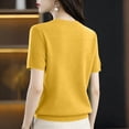 thumbnail image 4 of Women's Tops Dressy Casual Summer Crewneck Short Sleeve Sweaters Knit Solid Trendy Hollow Out Shirts Blouses Yellow M, 4 of 6