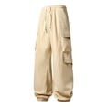 thumbnail image 3 of Rrxhxhs Cargo Pants for Men Fall Winter Solid Color Corduroy Drawstring Elastic Waist Loose Casual Joggers with Flap Pockets,XS, 3 of 8