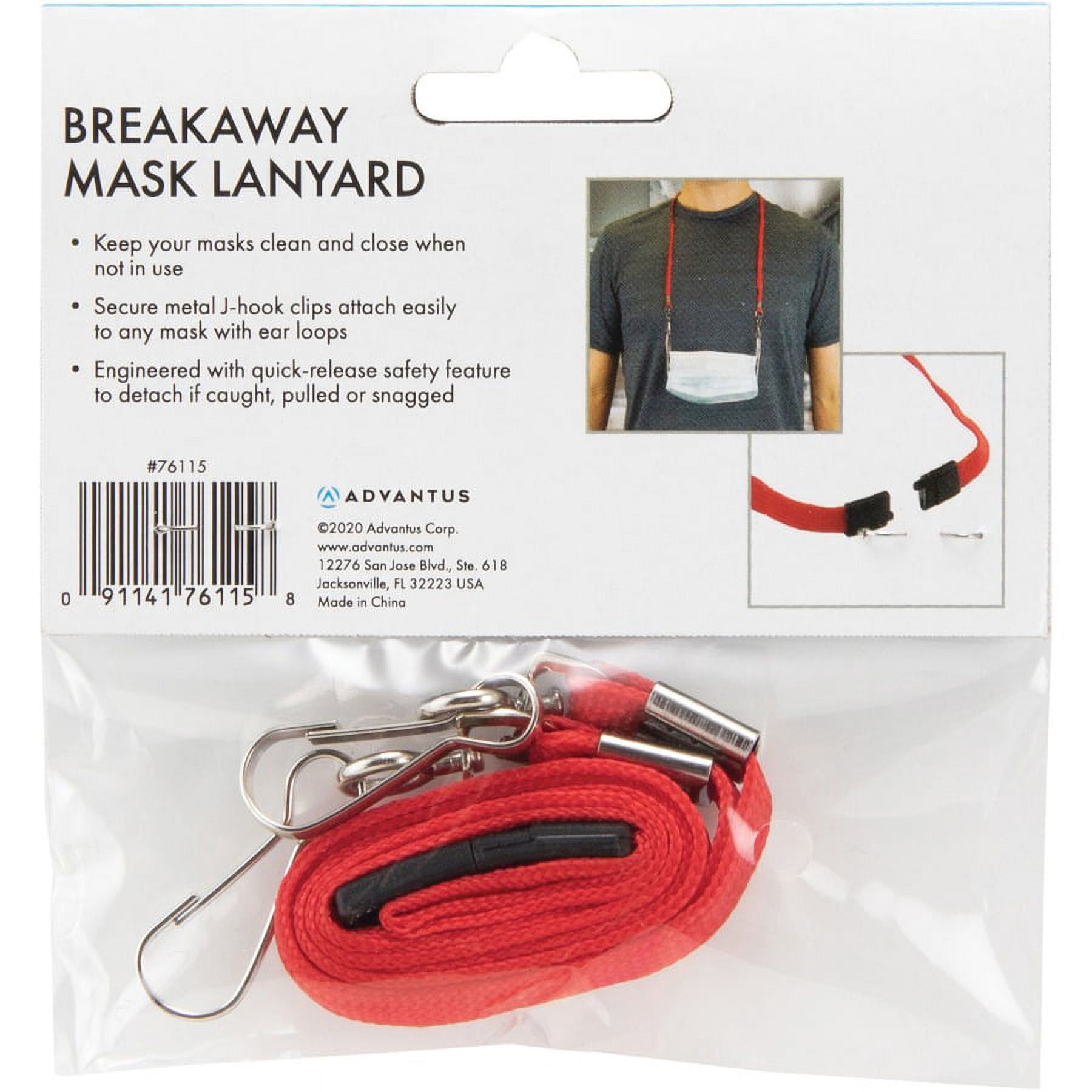 Advantus Face Mask Lanyard - 10 / Pack - 30" Length - Red