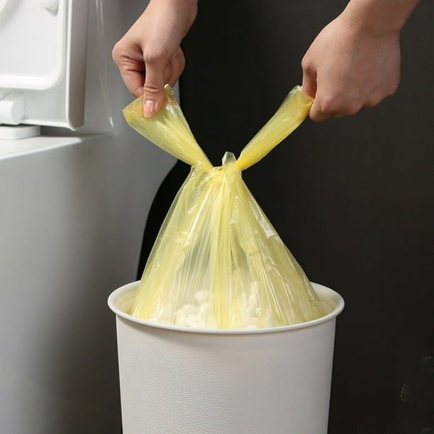 Bolsas de basura desechables con cordón | 60 unidades | 50 x 60 cm (19,69 x 23,62 pulgadas) | Plástico grueso y duradero | Bolsas de basura pequeñas para baño, cocina, oficina, coche y para desechar