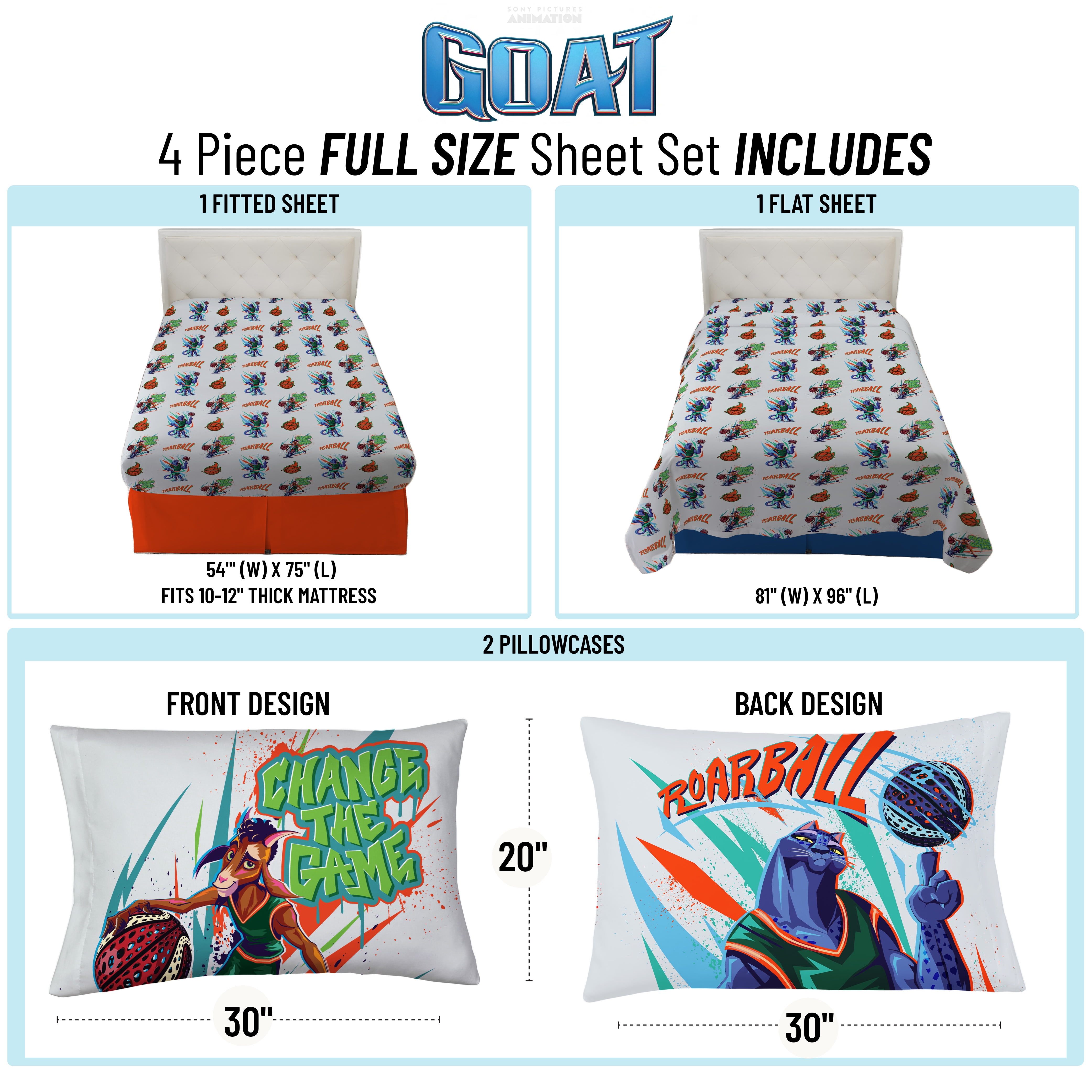 GOAT Movie Kids Full Size 4 Piece Bedding Set - Ultra Soft