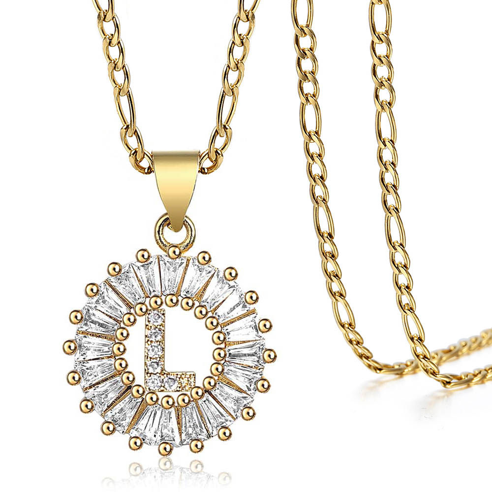 Hermah Gold Filled CZ Cubic Zirconia Initial AZ Letter Pendant