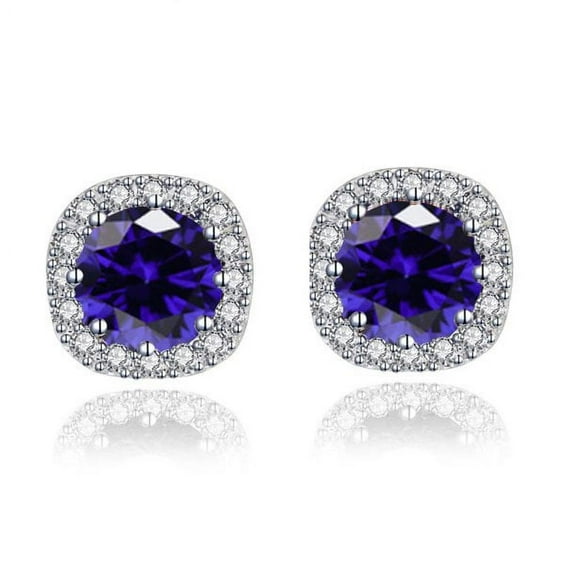 Bonjour Jewelers 10k White Gold 2 Ct Round Created Blue Sapphire Halo Stud Earrings Plated