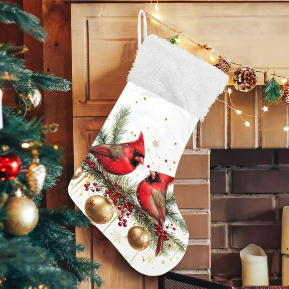 Ryvnso Christmas Stockings Cardinal Golden Christmas 17.7" Large Stocking Decoration 1 Pack