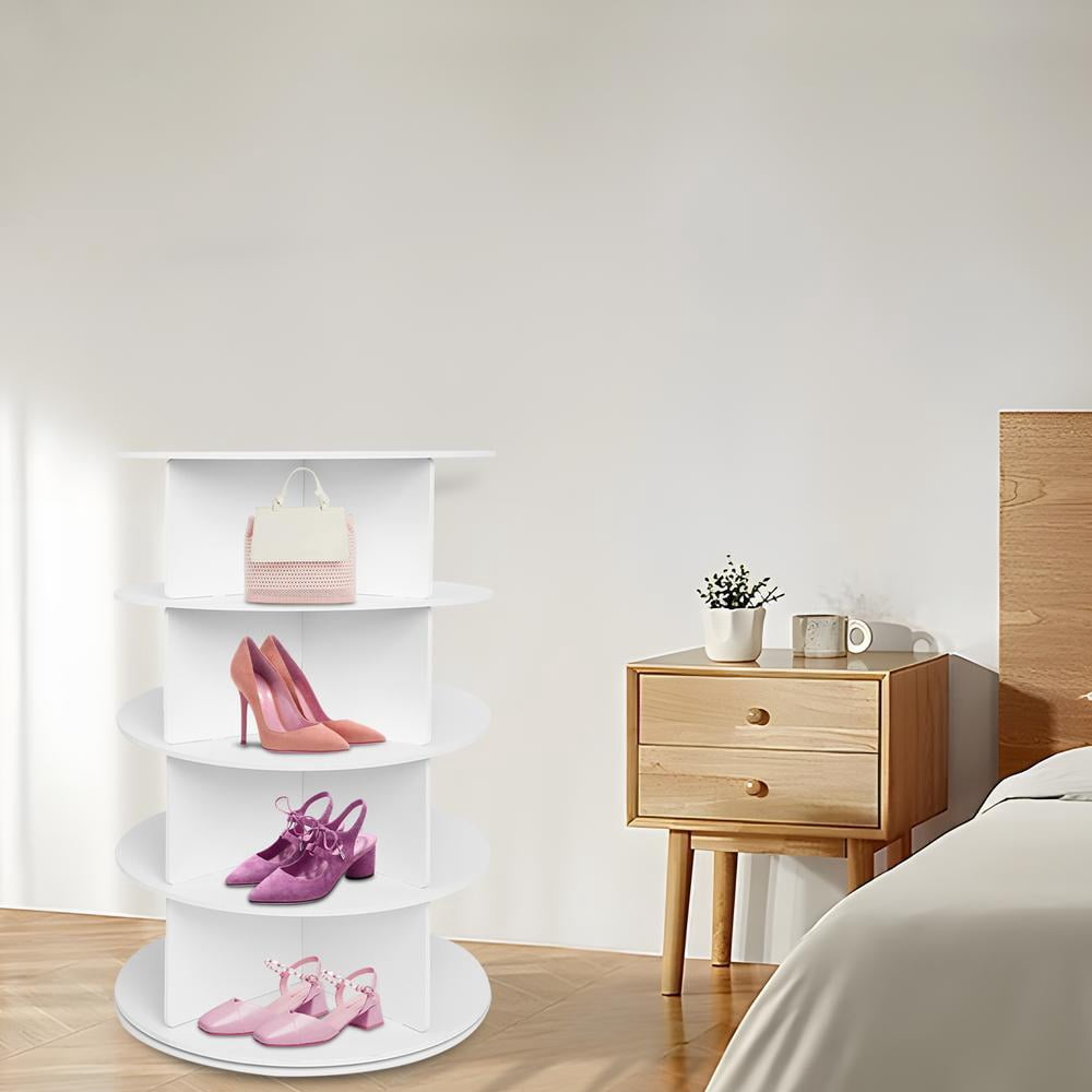 Mulaxen Shoe Rotating Organizer 4-Tier Vertical Rotating Shoe Storage Shelf Shoe Organizer Tower Shoe Carousel Round Shoe Rack for Closet Entryway Corner Garage physical