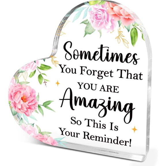 Inspirational Gift Ideas for Women-Motivational Gifts for Women Coworkers Friends-You're Amazing Gift Acrylic Heart Plaque Office Desk Decor