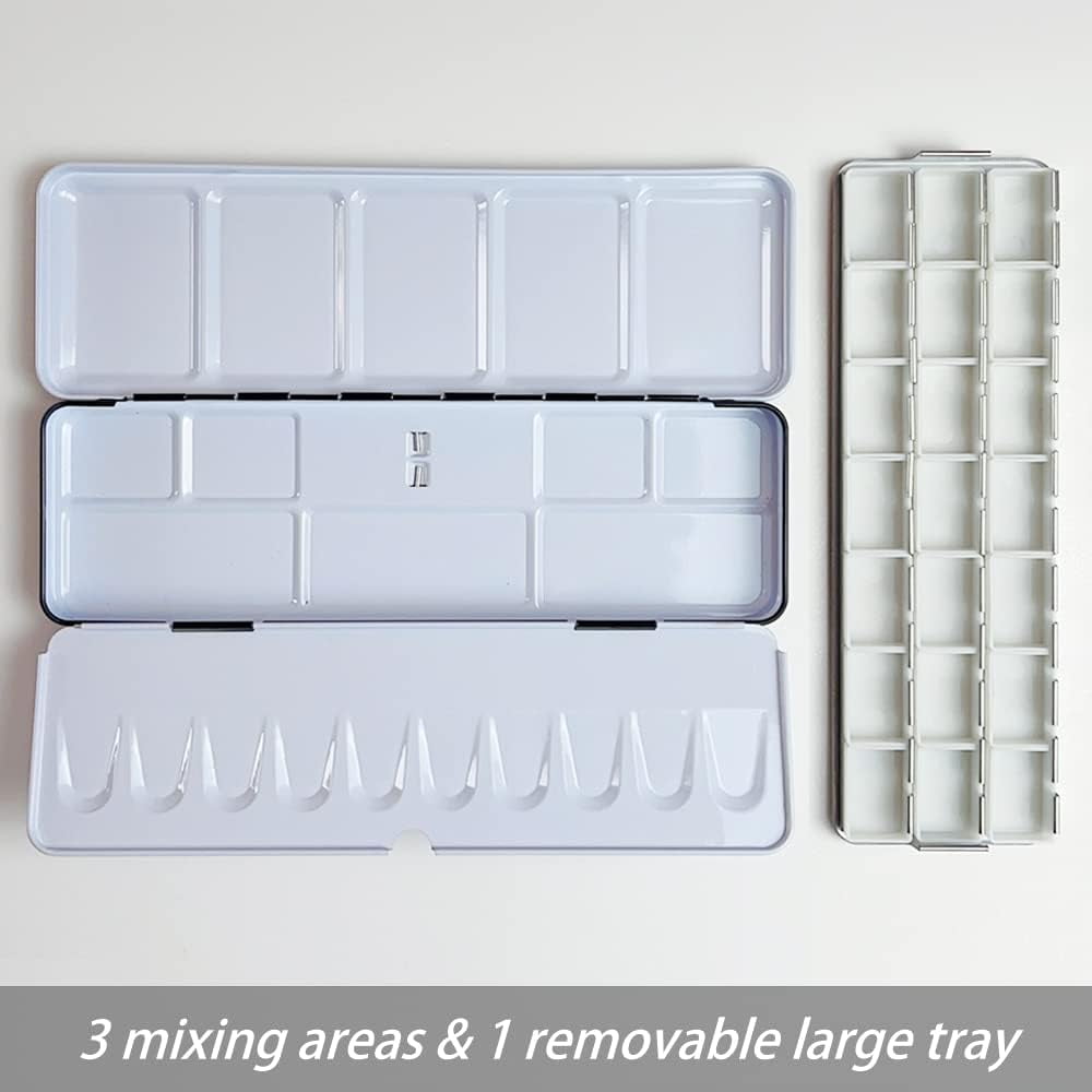 JJEAN-Empty Watercolor Palette Paint Tin with 21Pcs Watercolor Full Pans