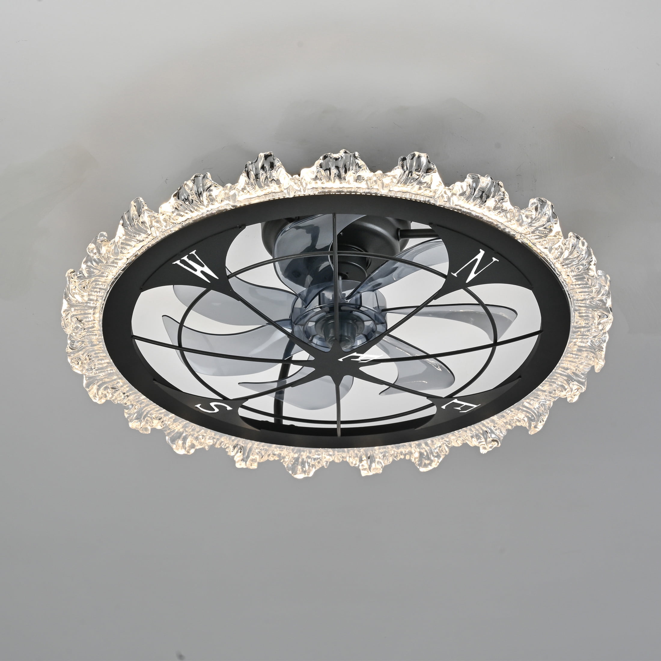GDF Studio 21" Vintage Caged Ceiling Fan with LED Lights, Remote & App Control, Art Deco Flush Mount Fandelier, Matte Black