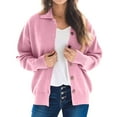 thumbnail image 5 of Womens Button Up Cardigan Sweaters Chunky Knit Long Sleeve Lapel Collared Tops Fall Winter Fashion Clothes Pink L, 5 of 7