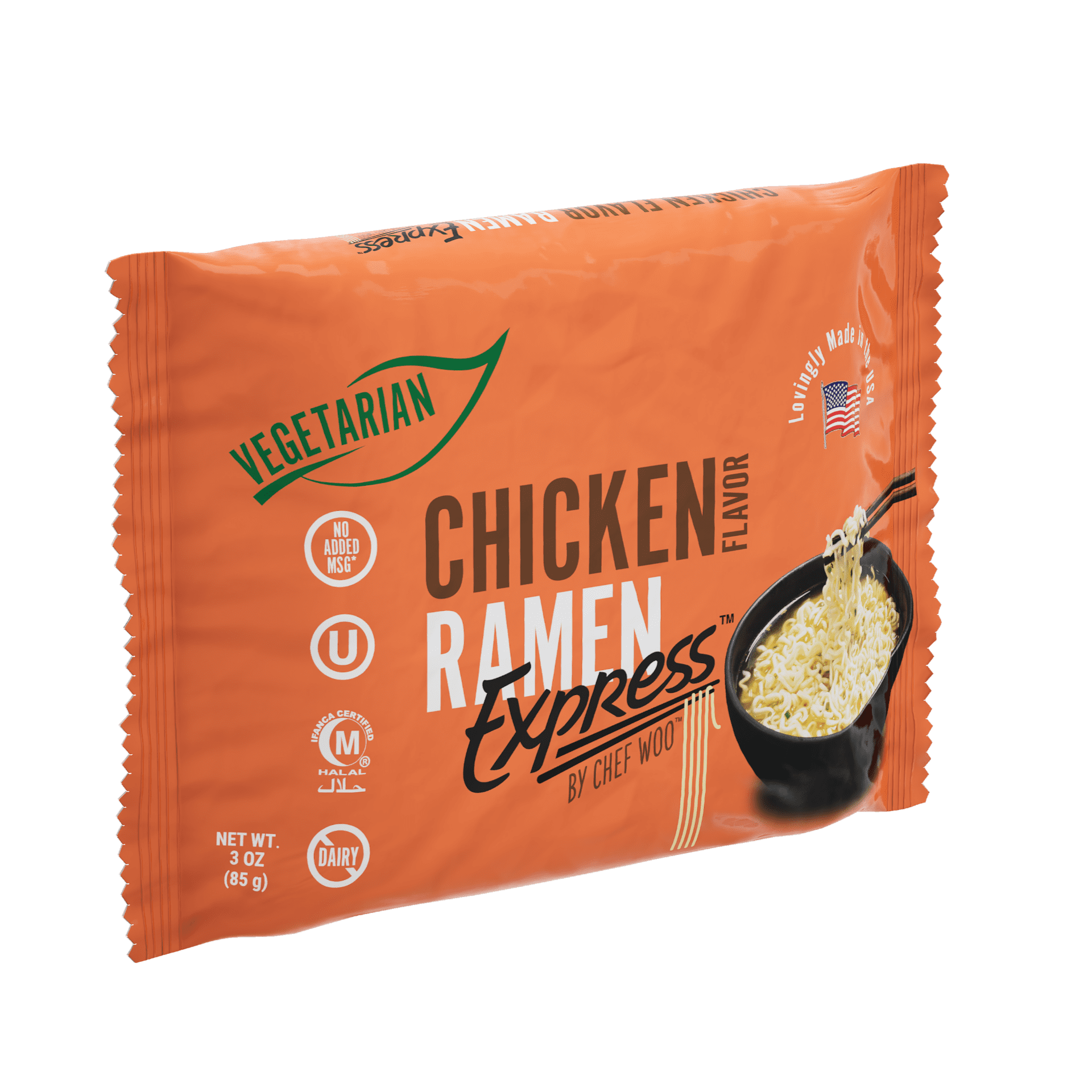 Ramen Express Chicken Flavor Ramen Noodles, Vegan, Halal, Kosher, 3 oz Pouch, Pack of 12