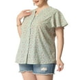 thumbnail image 4 of GRACE & GRANDEUR Women's Plus Size Button Down Flare Short Sleeve Chiffon Blouse Light Green 4X, 4 of 6