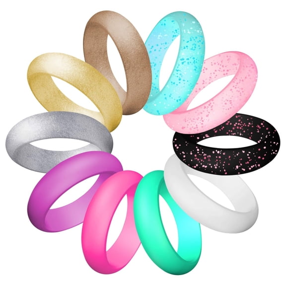 YYKihy Silicone Wedding Ring For Women Thin And Stackable Rubber Band For Love Couple Souvenir And Outdoor Active Exercise 10 Rings Pack