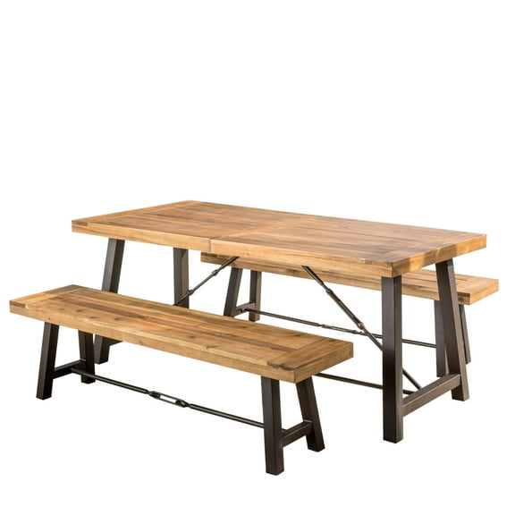Canton Acacia Wood 3-Piece Picnic Table, Teak Finish