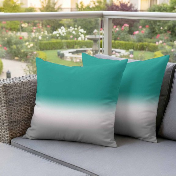 Turquoise White Gray Waterproof Throw Pillow Covers Set of 2 Gradient Color Art Outdoor Cushion Cover Pillow Protector Decorative Pillowcases for Bed Sofa Couch,16x16in