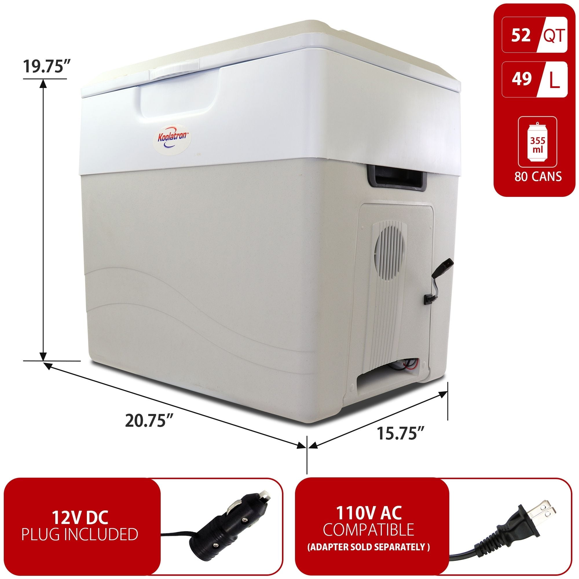 Koolatron 12V Electric Cooler/Warmer 49L (52 qt), Two-Way Design, Gray