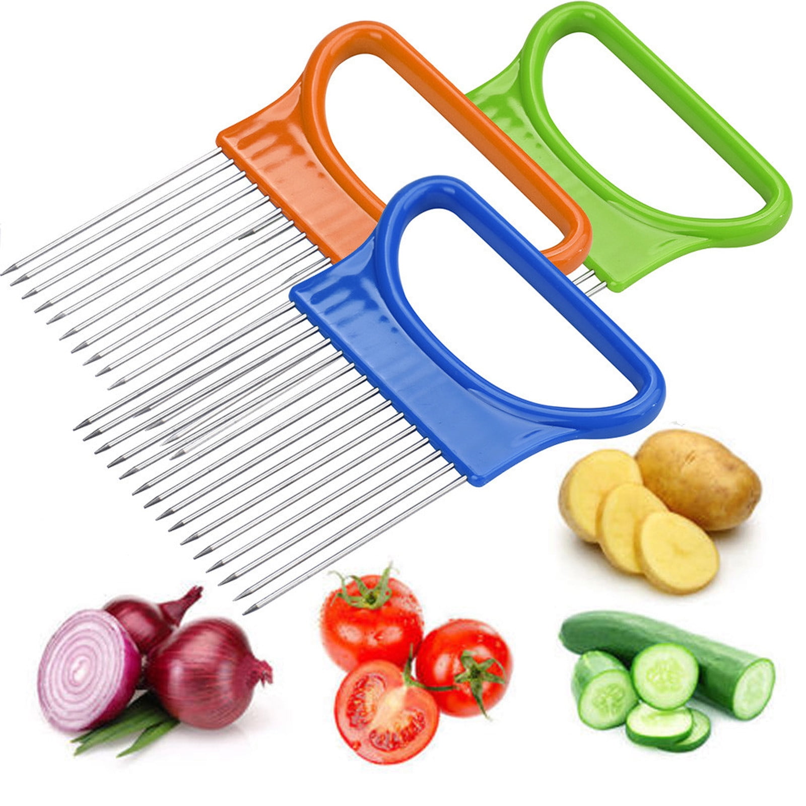 Tomato Vegetables Slicer Cutting Aid Holder Guide Cutter Stainless Steel LP 
