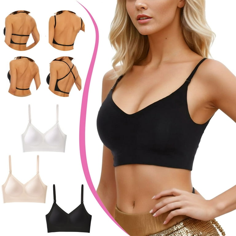 Low Back Bra Halter Backless Bra with Multiway Convertible Straps Wirefree Seamless  Bra with Removeable Padding Beige at  Women's Clothing store