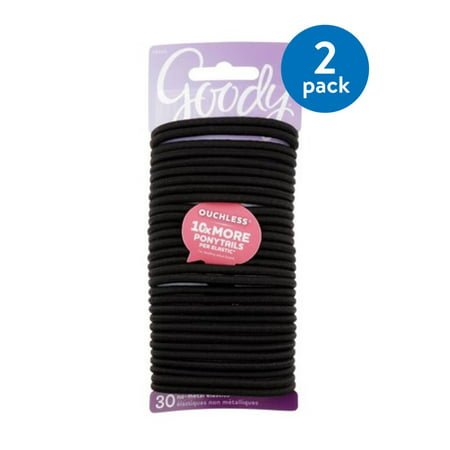 (2 Pack) Goody Ouchless No-Metal Black Elastics, (Best Hair Elastics For Fine Hair)