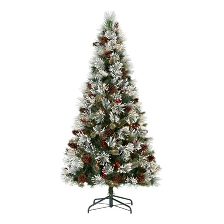 Holiday Time Pre-Lit Mountain Frost Pine Christmas Tree, 7.5',