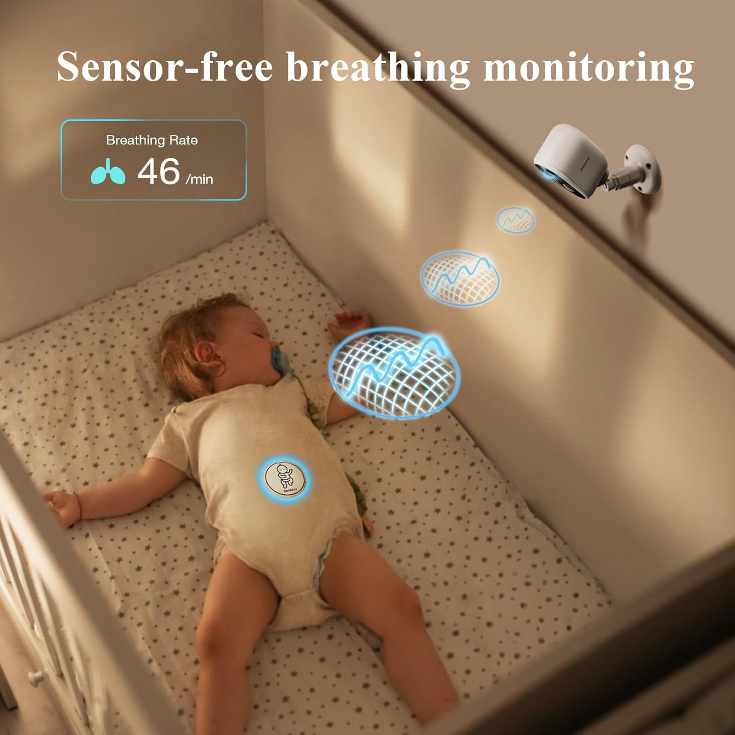 Sense-U Smart Battery Baby Monitor Security Camera, Indoor/Outdoor Use, AI Breathing Detection, 1080p Video Monitor, Wireless Camera, 2-Way Audio, No Monthly Fee