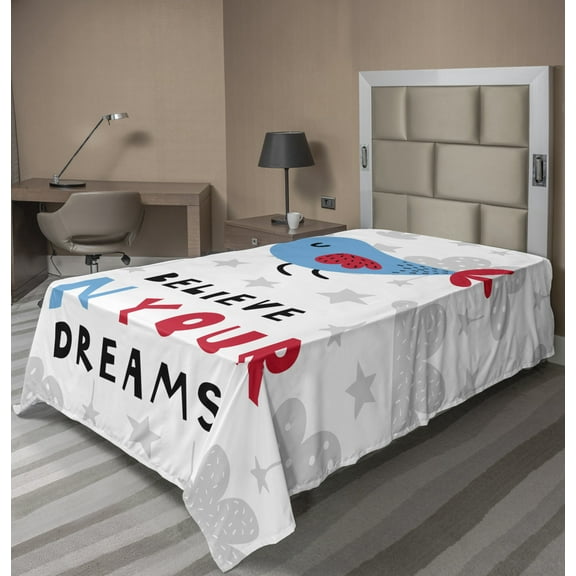 Ambesonne Saying Flat Sheet, Believe in Your Dreams Bird, TwinXL Size, Sky Blue Vermillion
