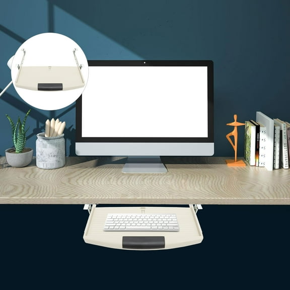HINTRMENT 1Pcs Stainless Steel and Plastic Keyboard Tray Under Desk Sliding for Office Workers