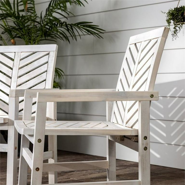 Walker Edison Vincent Solid Wood Patio Chair in White Wash Set of