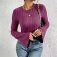 thumbnail image 4 of Homenesgenics Long Sleeve Shirts for Women Women Casual Solid Flare Sleeve Tops Blouse Knitted Sweater, 4 of 9