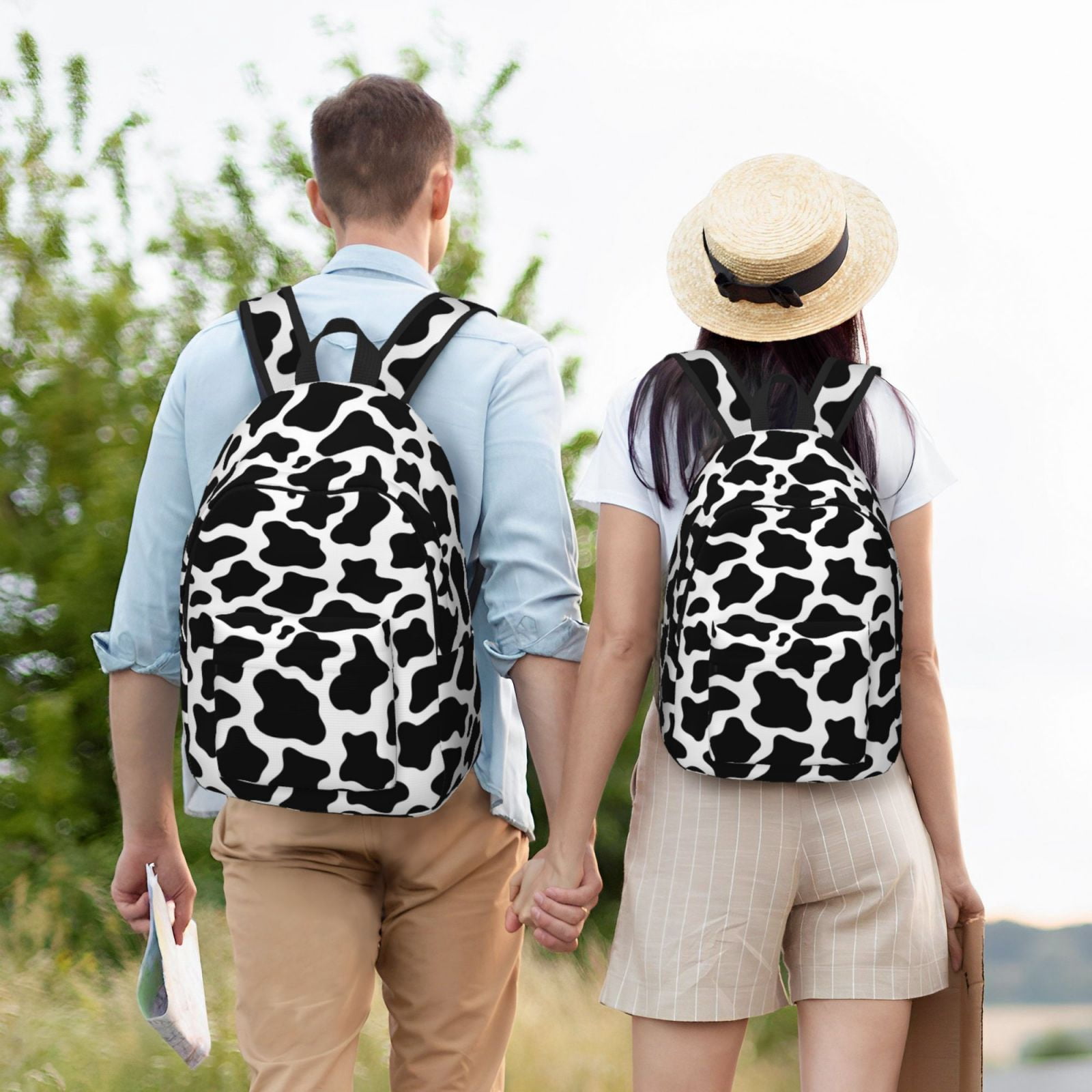 Horeoi Cow Print Black White for Canvas Backpack for School Outdoor Travel Use Men Women Teenagers Large Capacity with Adjustable Shoulder Straps