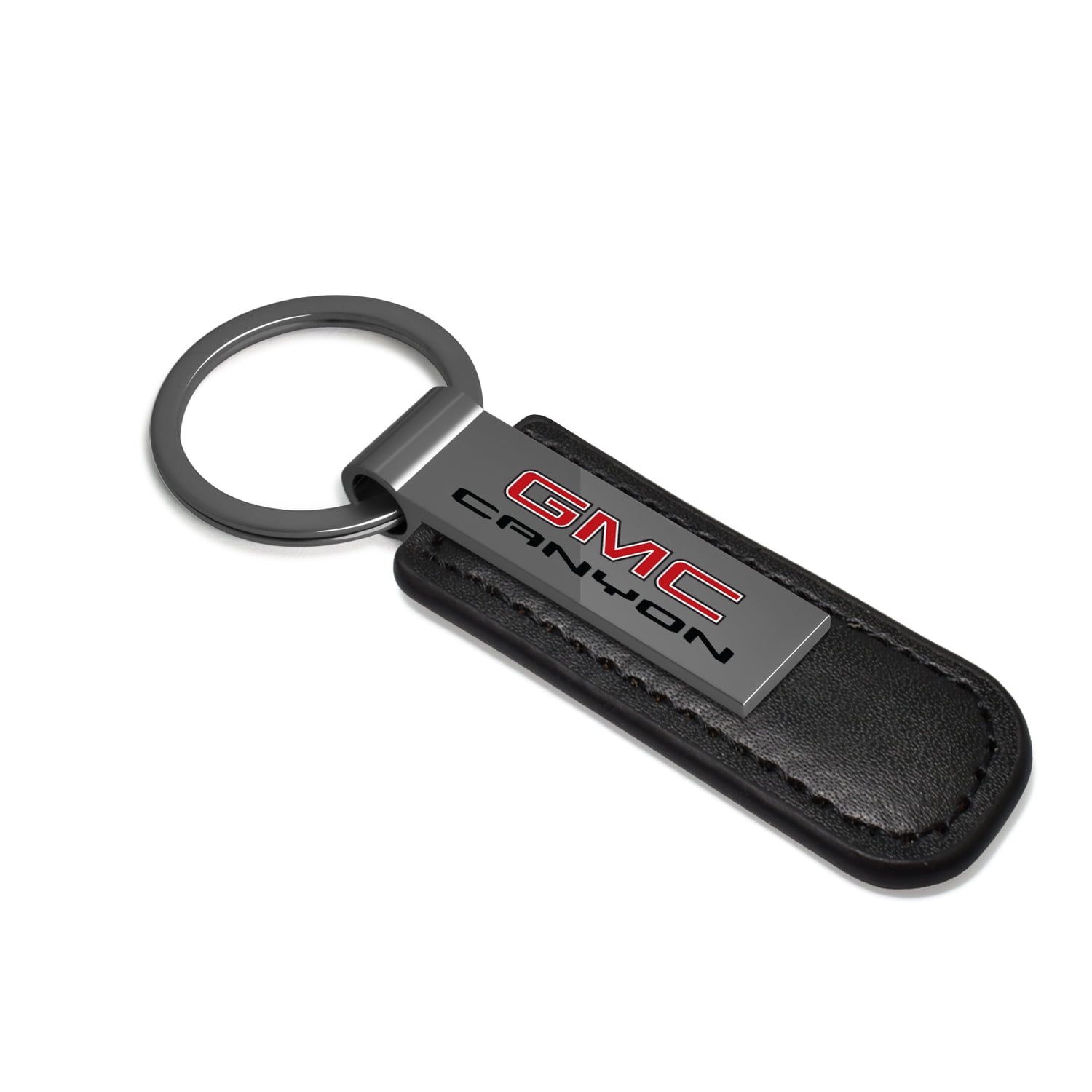 iPick Image for GMC Canyon Black Chrome Metal Plate Black PU Leather Key Chain, Official Licensed
