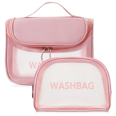 2 Pack Clear Makeup Bags,Multi-functional Large-Capacity Waterproof Cosmetic Bag, Cosmetic Organizer Bag, Travel Cosmetic Bag for Women, Pink