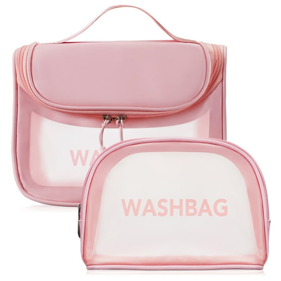 2 Pack Clear Makeup Bags,Multi-functional Large-Capacity Waterproof Cosmetic Bag, Cosmetic Organizer Bag, Travel Cosmetic Bag for Women, Pink