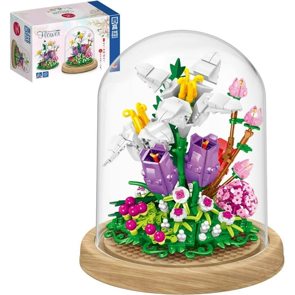 TRAHOO-Flower Bouquet Building Set Friends Sets Adults DIY Plants Bonsai Tree Decor Flowers Building Blocks Set Botanical Collection Valentine's Birthday Gift for Girls Mom Women Girlfriend(Lily)