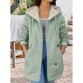 thumbnail image 4 of Chaqueta con Cremallera y Bolsillos para Mujer, Sudadera Larga Extragrande con Capucha, Abrigo Afelpado y Cálido. Verde XL, 4 of 7